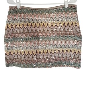 1433 * Express Sequin Aztec Geometric Print Mini Skirt Size M